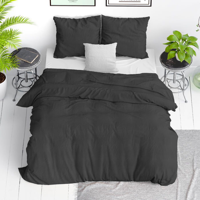 Dekbedovertrek Stone Washed - 100% Natuurlijk - Antraciet - 140x220cm