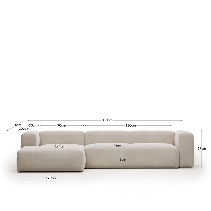 Kave Home - 4-zitsbank Blok beige met chaise longue links 330 cm
