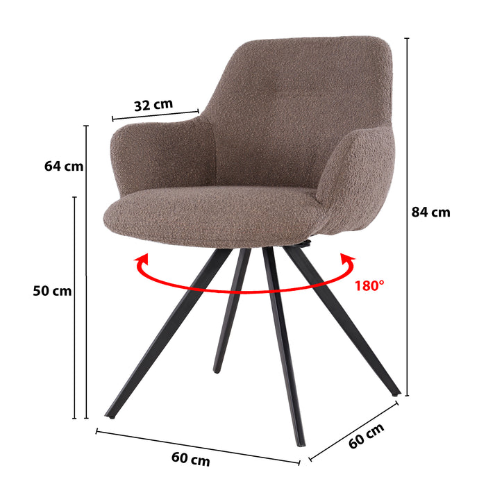 Livingfurn - Giga Meubel - Eetkamerstoel Doreen Bouclé Bruin Draaibaar
