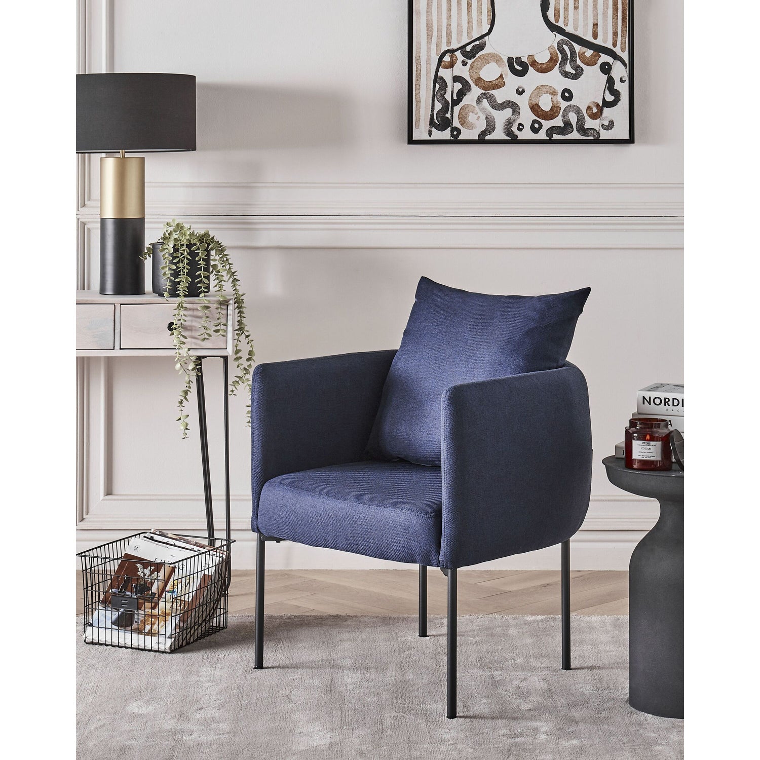 Beliani - MALMOS - Fauteuil - Donkerblauw - Kunstlinnen