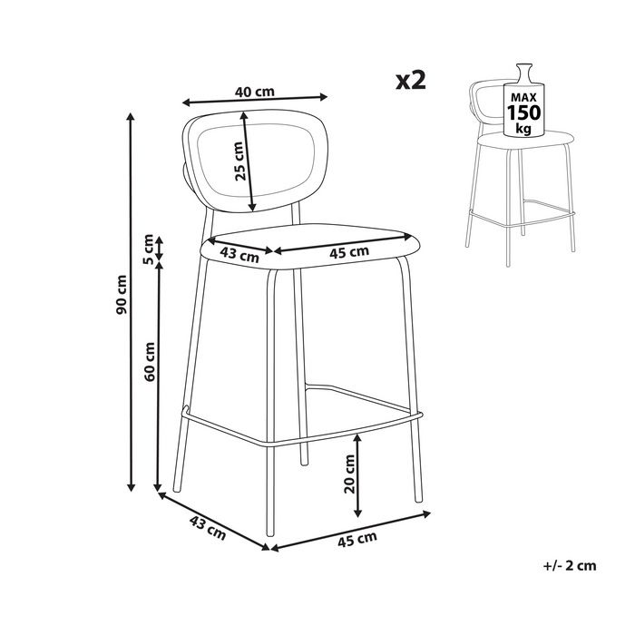 Beliani - MAYETTA - Barkruk set van 2 - Donkergroen - Polyester