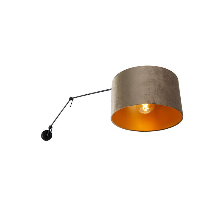 QAZQA Wandlamp zwart met velours kap taupe 35 cm verstelbaar - Blitz