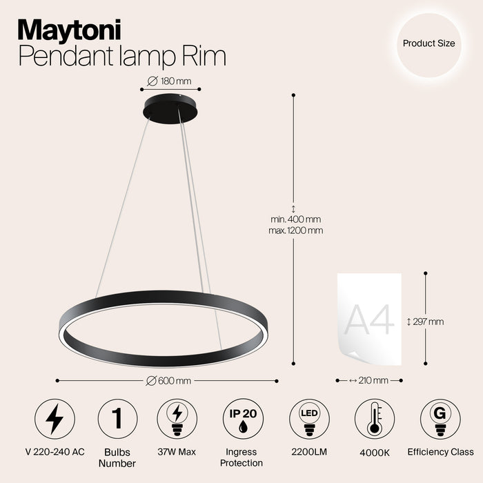 Maytoni - Hanglamp Rim - Zwart - Ø60