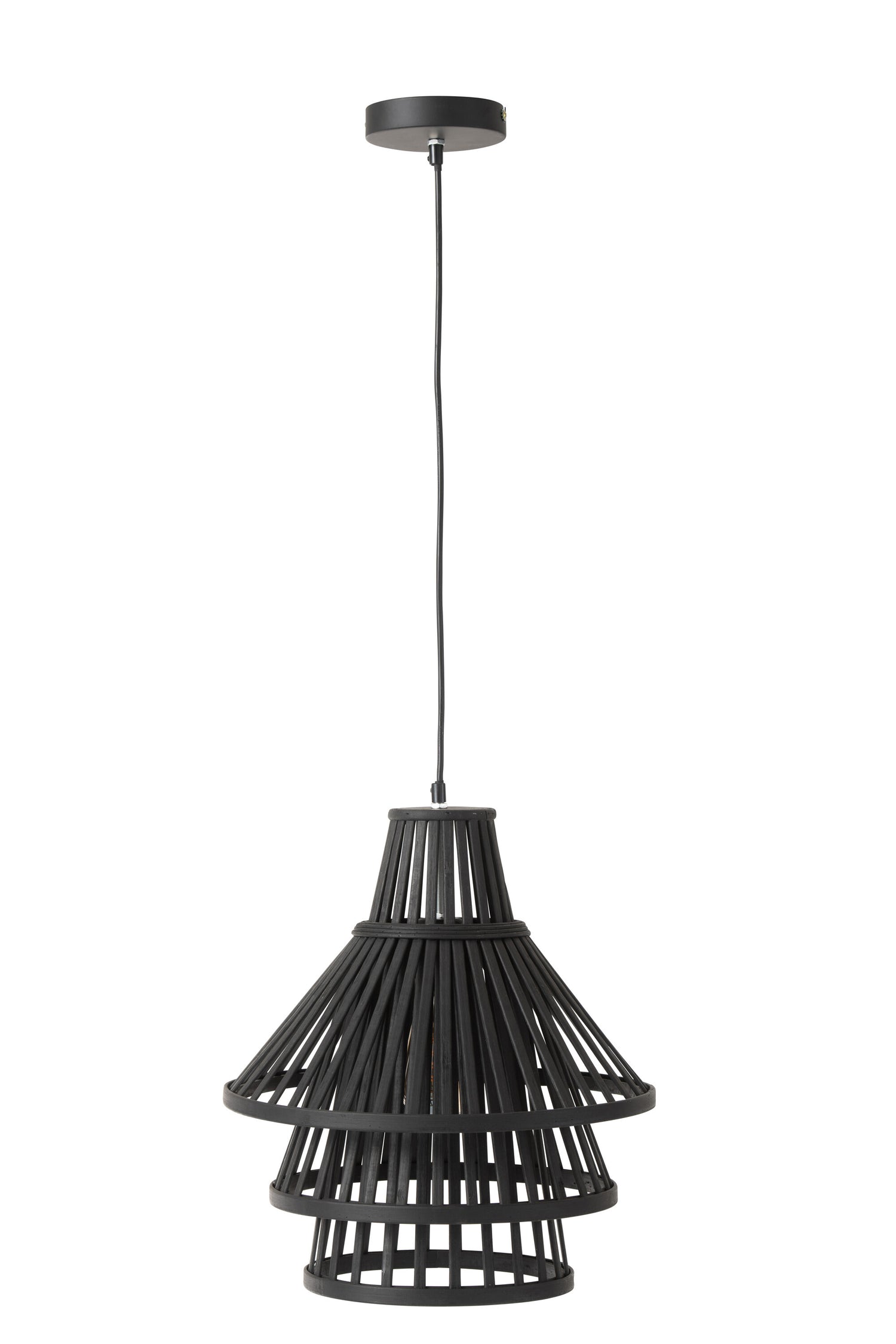 J-Line - Hanglamp Lagen Bamboo Zwart Medium - 30x30x160cm