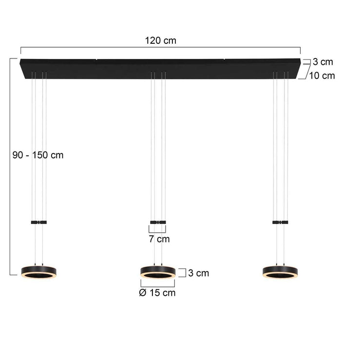 Steinhauer Hanglamp Piola 3 lichts L 120 cm zwart
