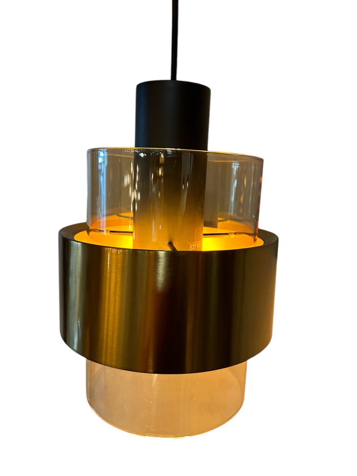 Freelight Hanglamp  Chiasso Zwart goud & Amber Glas 4 Lichts  L 120 cm