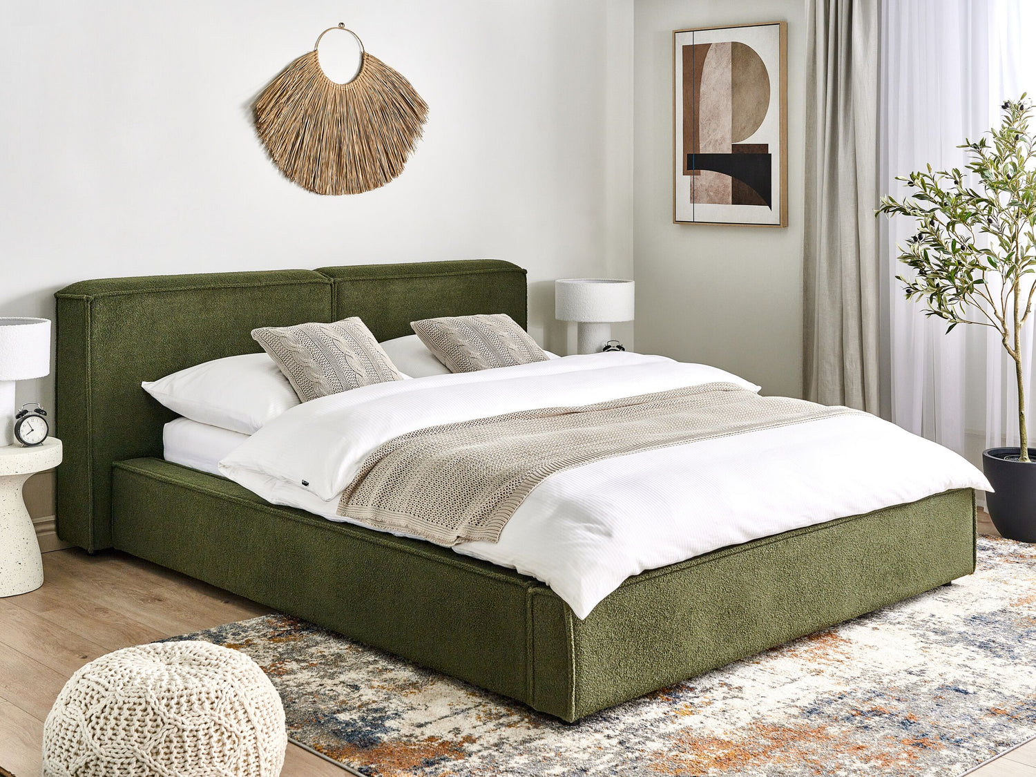 Beliani - LINARDS - Bed - Donkergroen - 160 x 200 cm - Bouclé