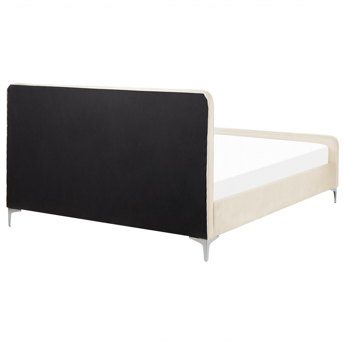 Beliani-LUNAN-Tweepersoonsbed-Lichtbeige-160 x 200 cm-Fluweel