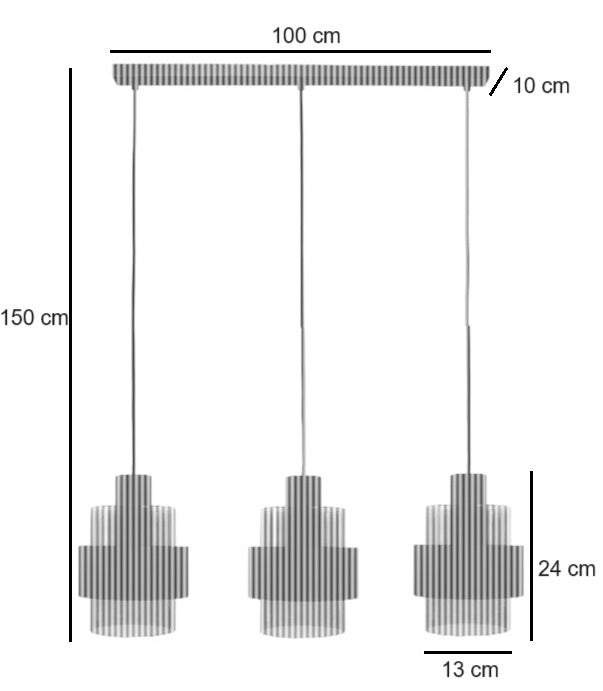 Freelight Hanglamp  Chiasso Zwart Goud & Amber Glas 3 Lichts L 1 mtr