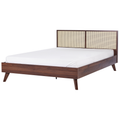 Beliani-MONPAZIER -Tweepersoonsbed-Donkerhout-180 x 200 cm-Rotan