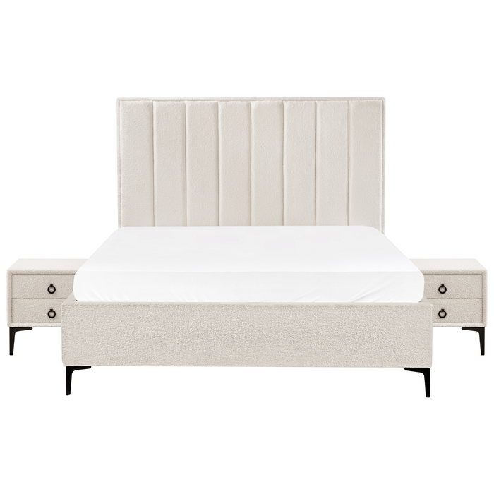 Beliani-SEZANNE-Slaapkamerset-Gebroken wit-160 x 200 cm-Bouclé