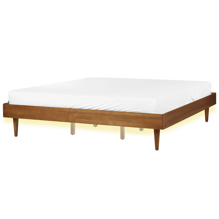 Beliani - TOUCY - Bed met LED - Lichtbruin - 180 x 200 cm - Rubberhout