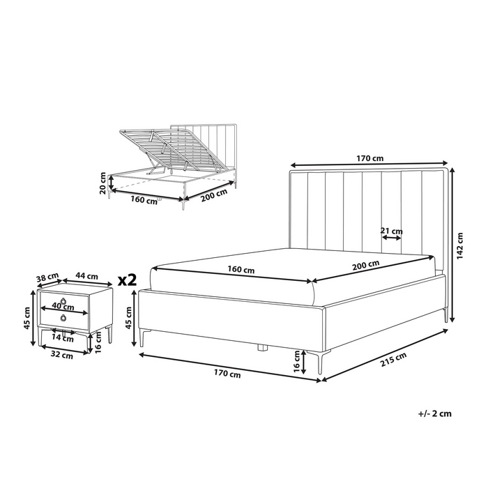 Beliani-SEZANNE-Slaapkamerset-Gebroken wit-160 x 200 cm-Bouclé