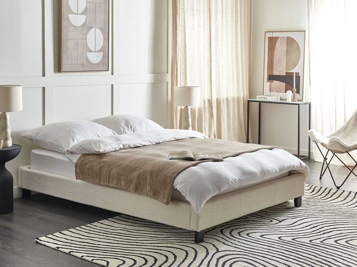 Beliani-ROANNE-Tweepersoonsbed-Lichtbeige-140 x 200 cm-Bouclé