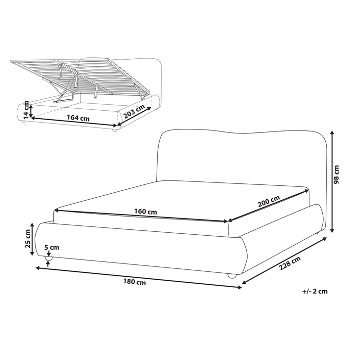 Beliani-BLAGNAC-Bed met opbergruimte-Gebroken wit-160 x 200 cm-Bouclé