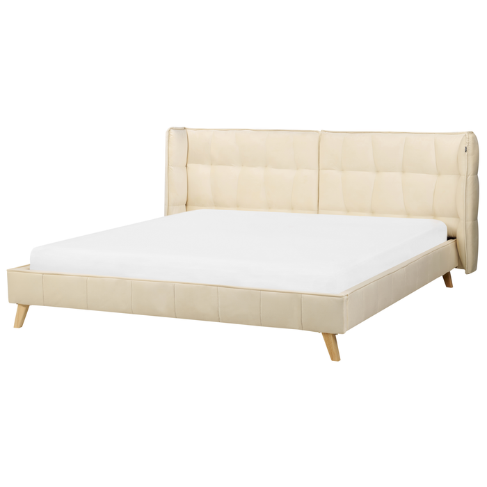 Beliani-SENLIS -Tweepersoonsbed-Lichtbeige-180 x 200 cm-Fluweel