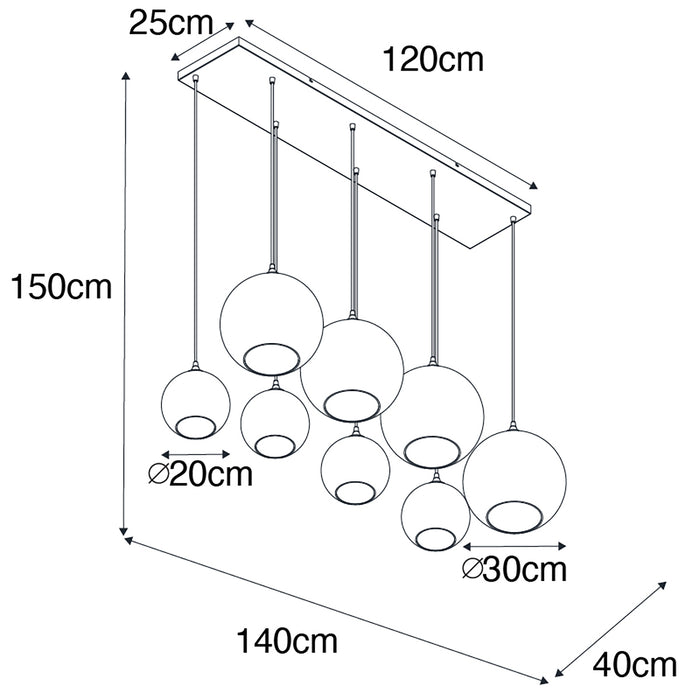 QAZQA Smart hanglamp zwart met smoke glas incl. 8 Wifi G95 - Sandra