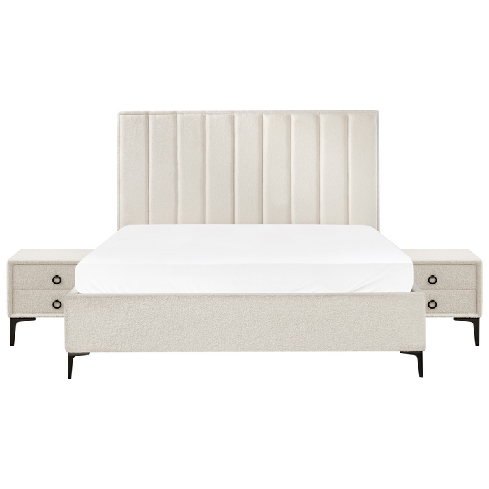 Beliani-SEZANNE-Slaapkamerset-Gebroken wit-180 x 200 cm-Bouclé