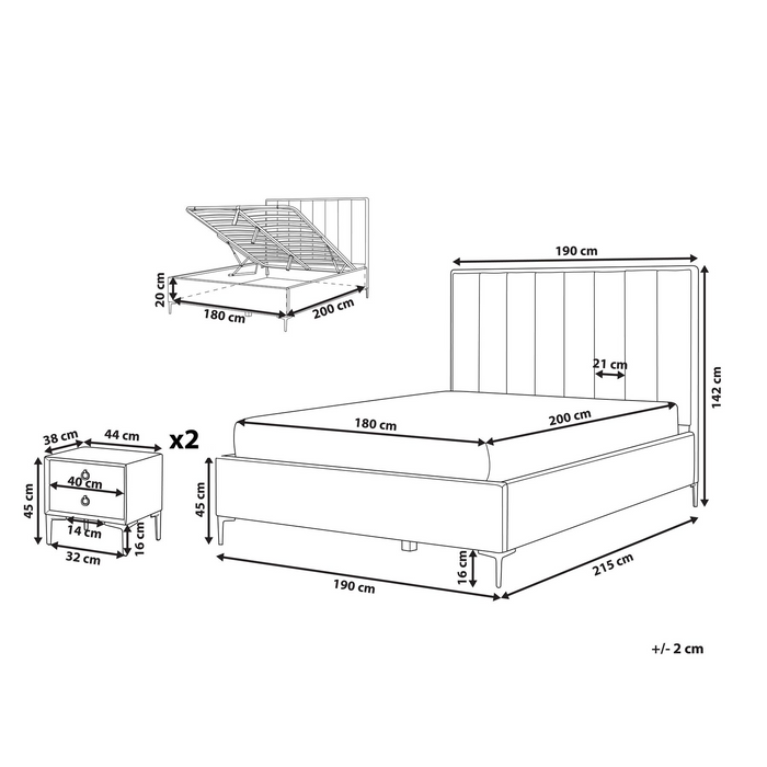 Beliani-SEZANNE-Slaapkamerset-Gebroken wit-180 x 200 cm-Bouclé