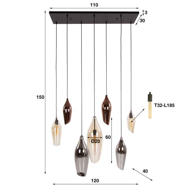 Hoyz Collection - Hanglamp 4+3 Cocoon Mix Glass - Zwart