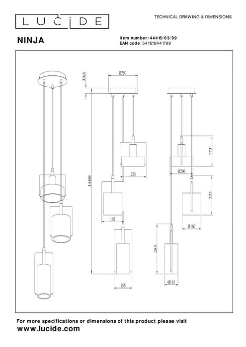 Lucide NINJA Hanglamp - Multicolor