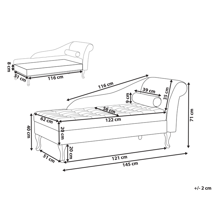 Beliani-PESSAC-Chaise longue-Donkergroen-Rechterzijde-Fluweel