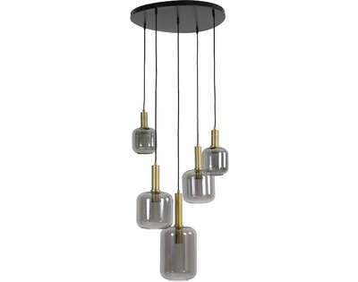 Light&living Hanglamp 5L Ø66x80 cm LEKAR antiek brons+smoke glas
