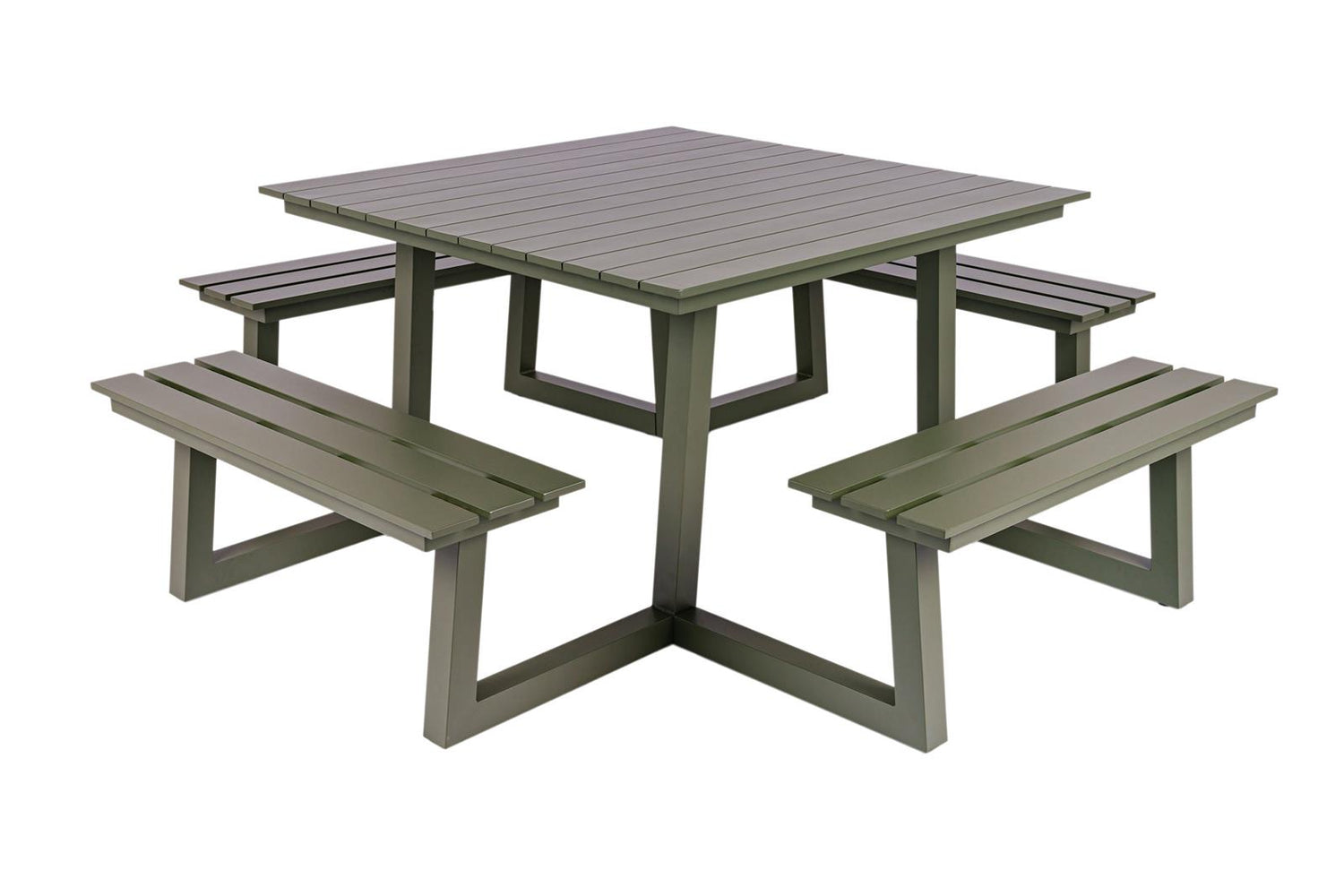 vierkante aluminium picknicktafel Dex 215 cm olijfgroen