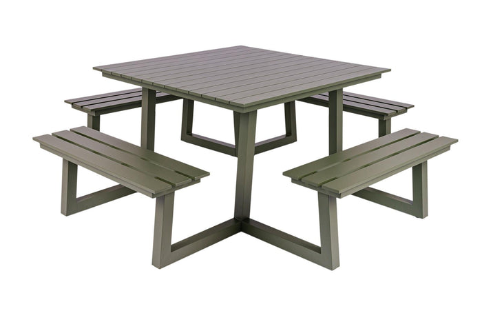 vierkante aluminium picknicktafel Dex 215 cm olijfgroen