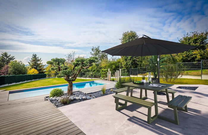 vierkante aluminium picknicktafel Dex 215 cm olijfgroen