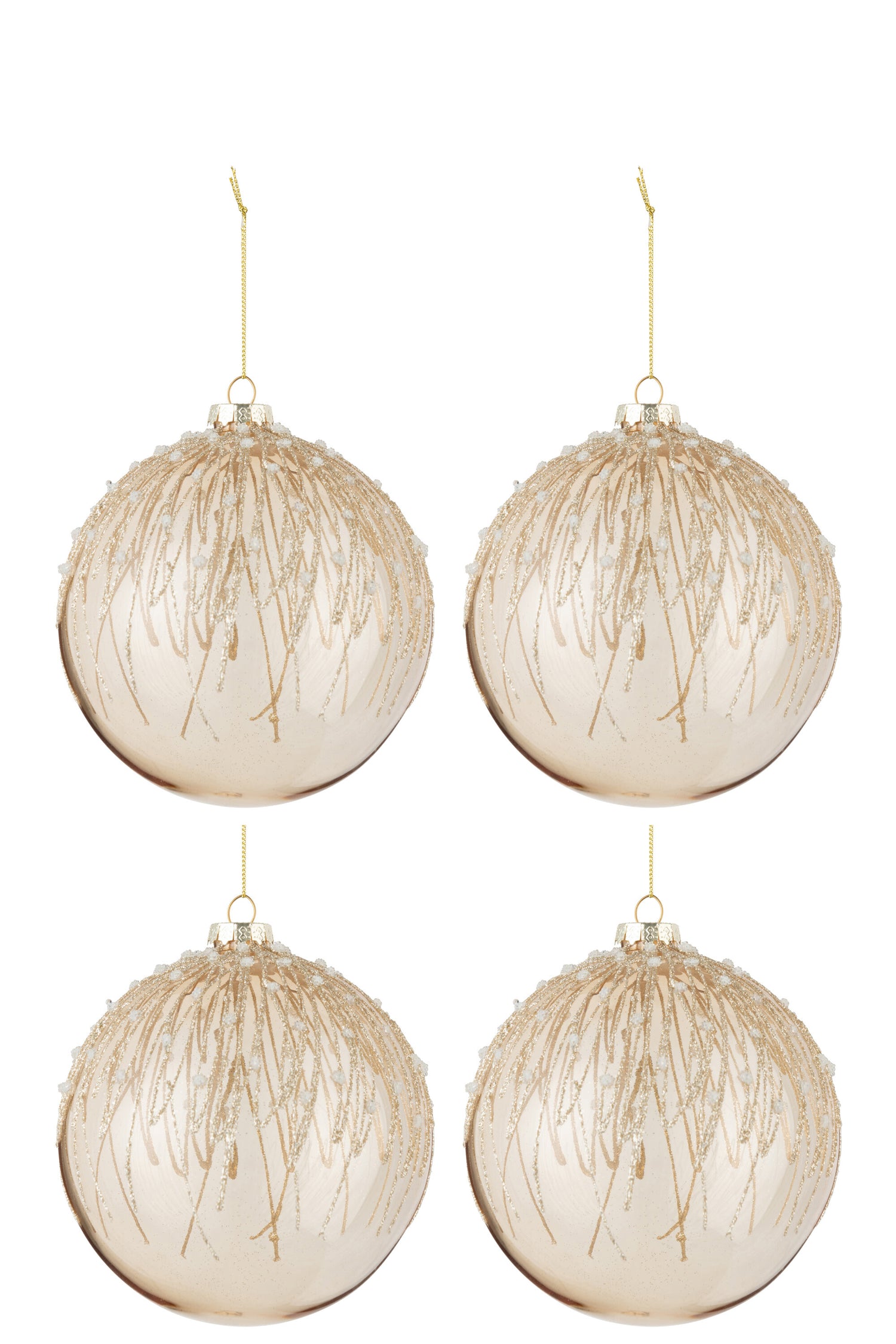 J-Line kerstbal Parels Glitter - glas - goud - large - doos van 4