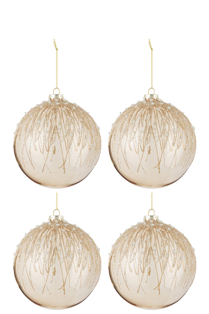 J-Line kerstbal Parels Glitter - glas - goud - large - doos van 4