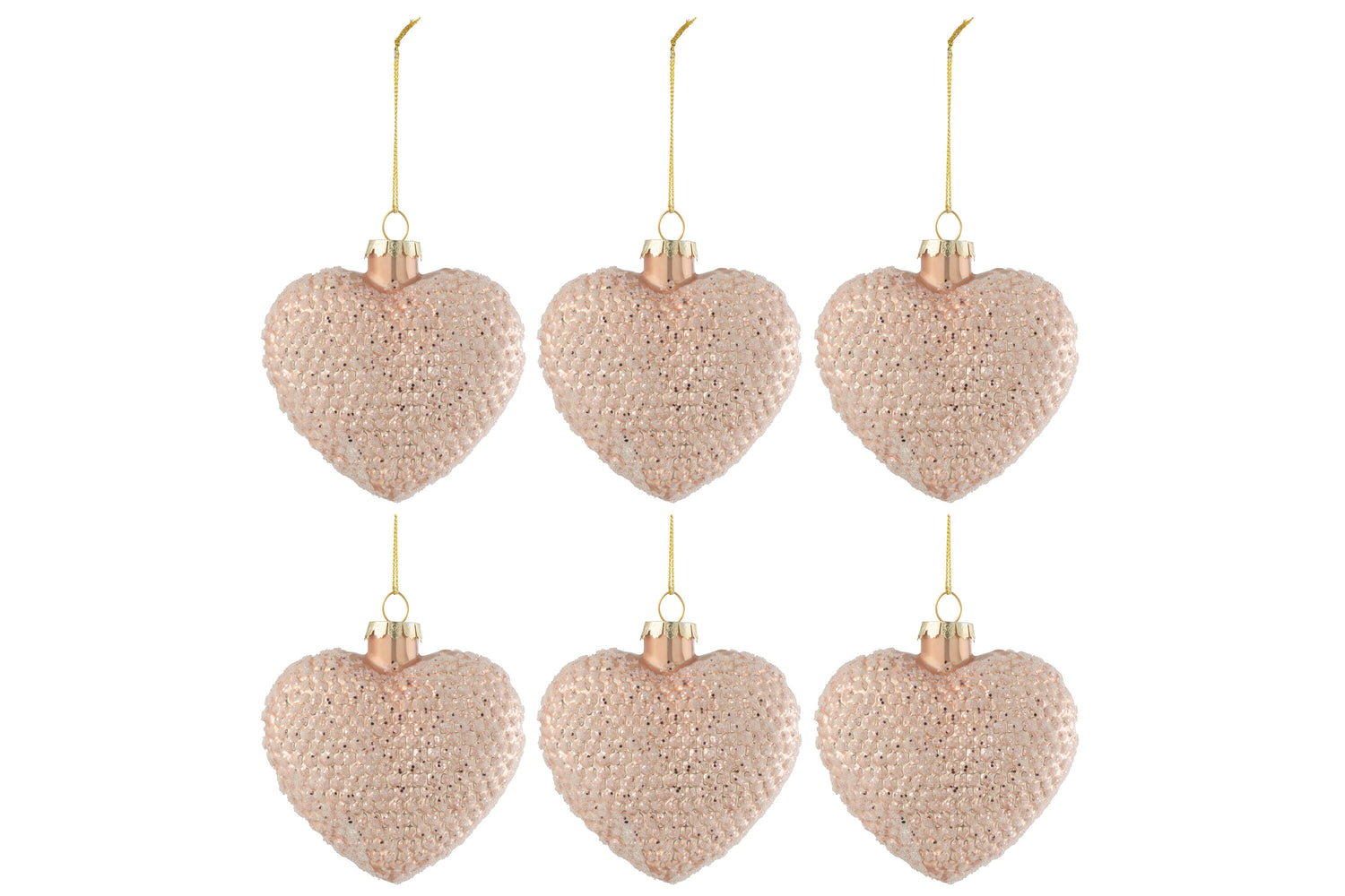 J-Line kerstbal Hart Glitter - glas - lichtroze - small - doos van 6