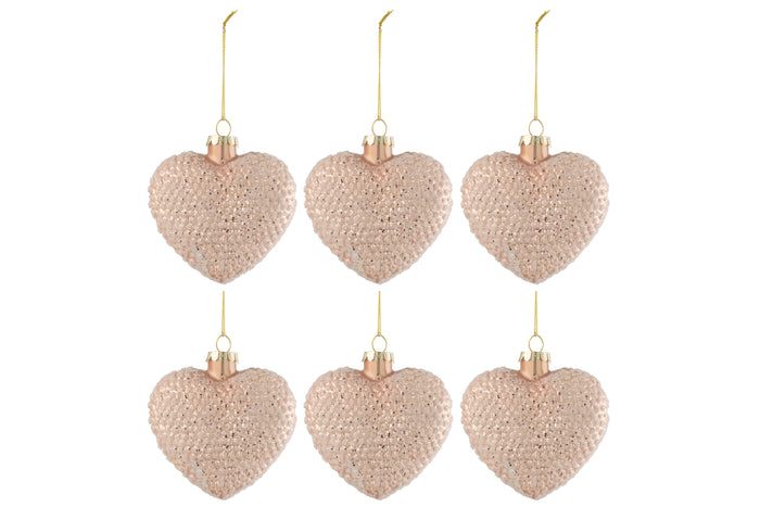 J-Line kerstbal Hart Glitter - glas - lichtroze - small - doos van 6