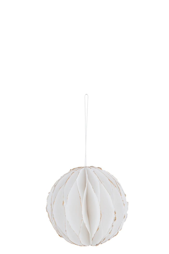 J-Line hanger Bal - katoen mache - wit|goud - 2 stuks