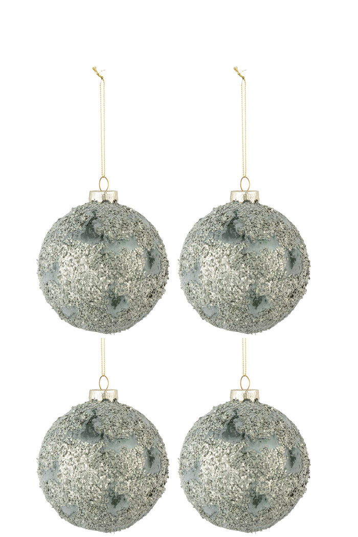 J-Line kerstbal Fijne Steentjes - glas - grijs|groen - mediu