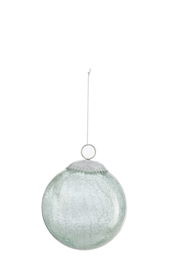 J-Line kerstbal Crackle - glas - mint - medium - 4 stuks
