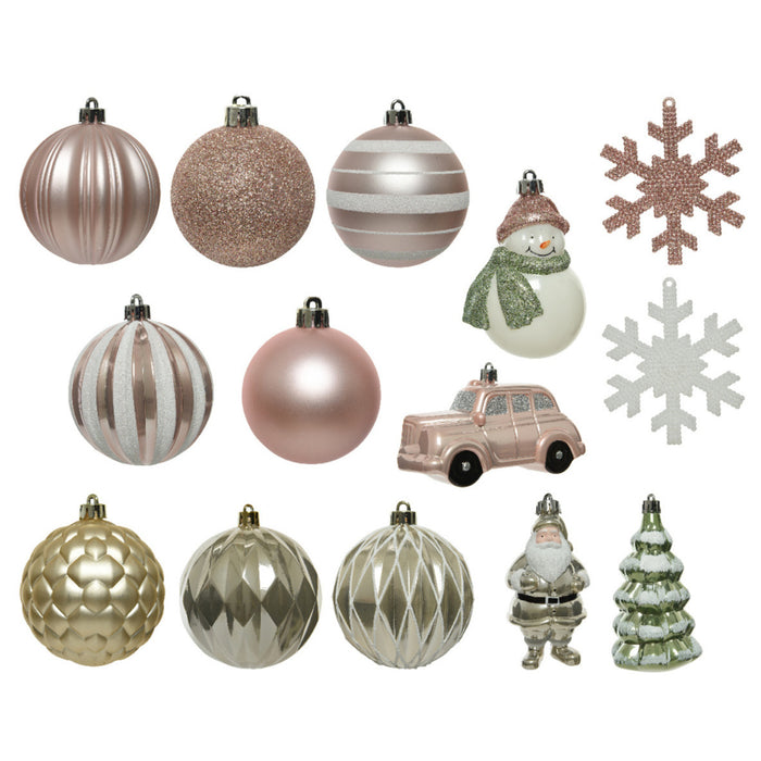 Decoris Kersthangers - 25x - 8 cm - groen en lichtroze