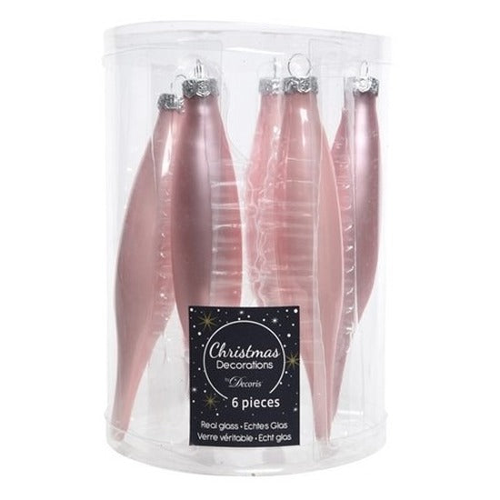 Decoris kerstbal pegels - 6x - lichtroze - D15 cm - glas