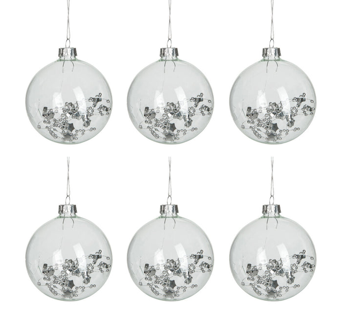 J-Line kerstbal Rond Binnen - glas - transparant - doos van 6