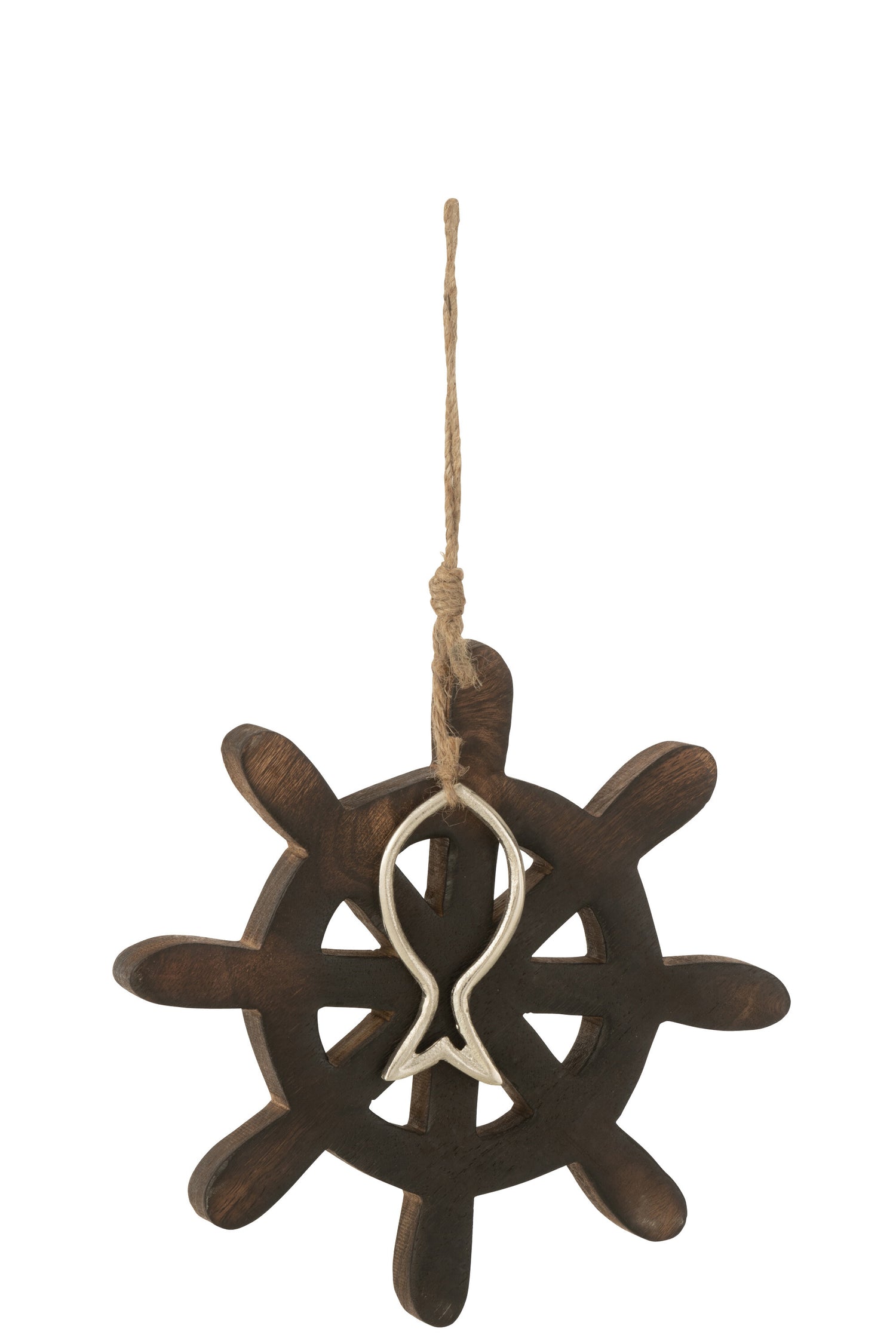 J-Line decoratie Roer Vis Mango - hout - donkerbruin - large