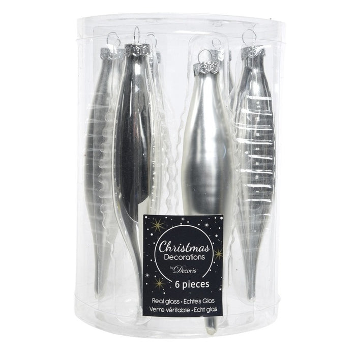 Decoris kerstbal pegels - 6x - zilver - D15 cm - glas