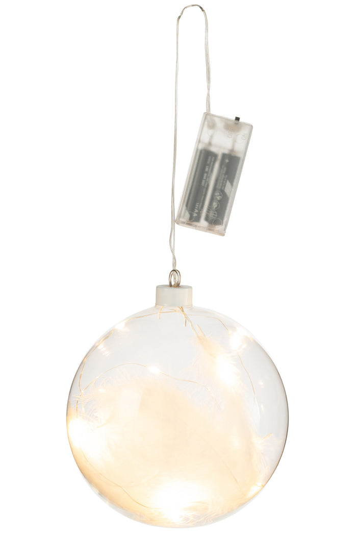 J-Line decoratie Bal Pluimen - glas - wit - large - 6 stuks