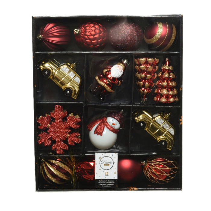 Decoris Kersthangers - 25x - 8 cm - figuurtjes - rood en goud