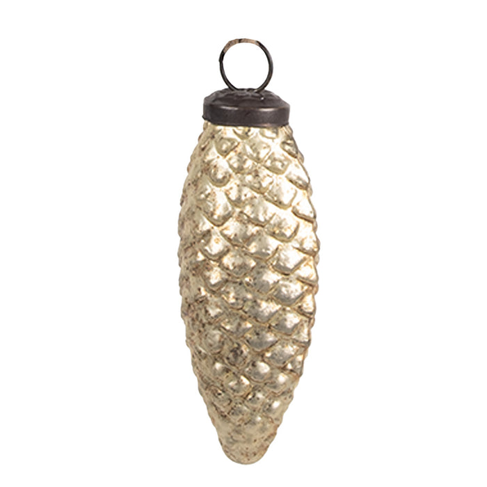 Clayre & Eef Kerstbal 5x4x10 cm Goudkleurig Glas Kerstboomversiering