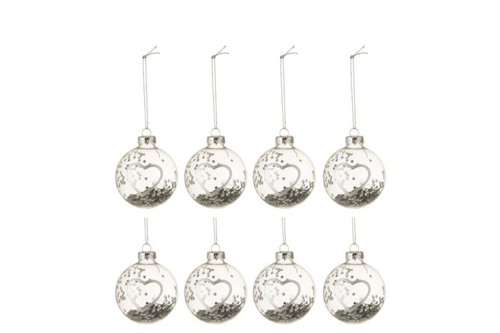 J-Line kerstbal Hart - glas - zilver - small - doos van 8