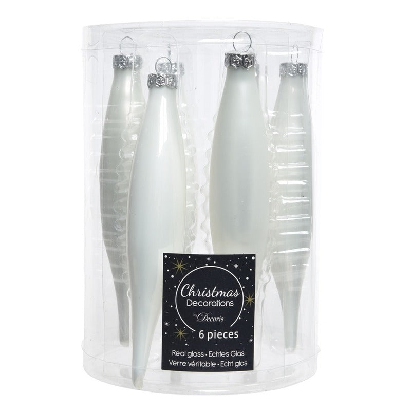 Decoris kerstbal pegels - 6x - wit - D15 cm - glas