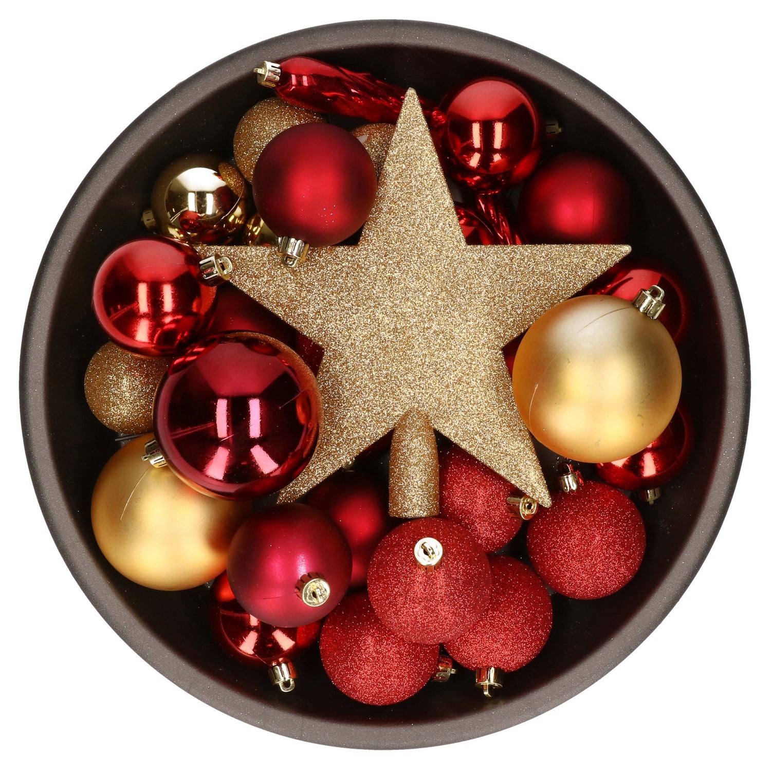 Bellatio Decorations kerstballen - 34-dlg - goud|rood - kunststof