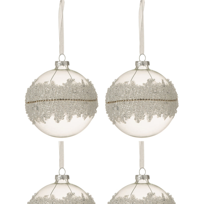 J-Line kerstbal Suiker Midden Diamanten Lijn - glas Klaar - medium - doos van 4