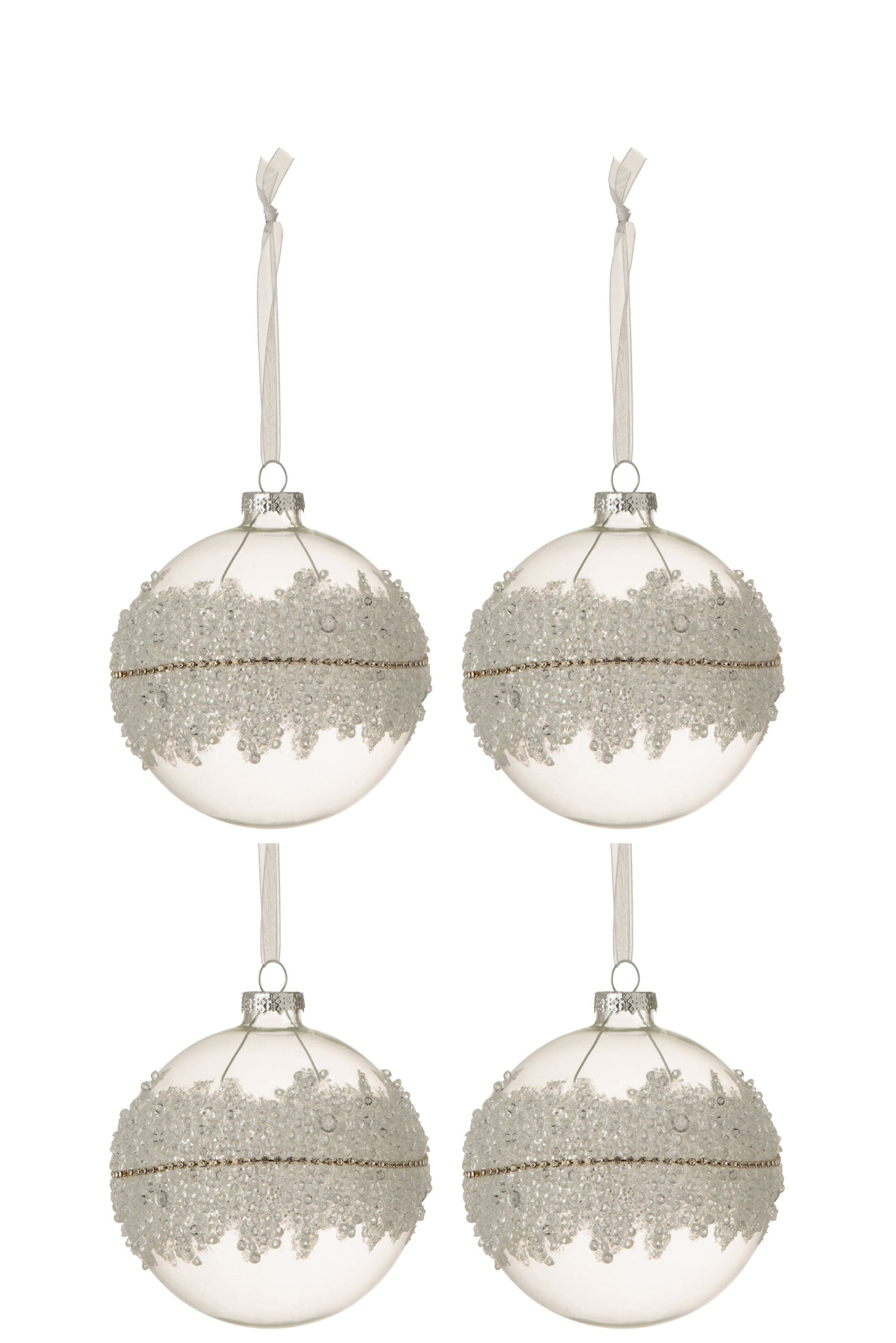 J-Line kerstbal Suiker Midden Diamanten Lijn - glas Klaar - medium - doos van 4